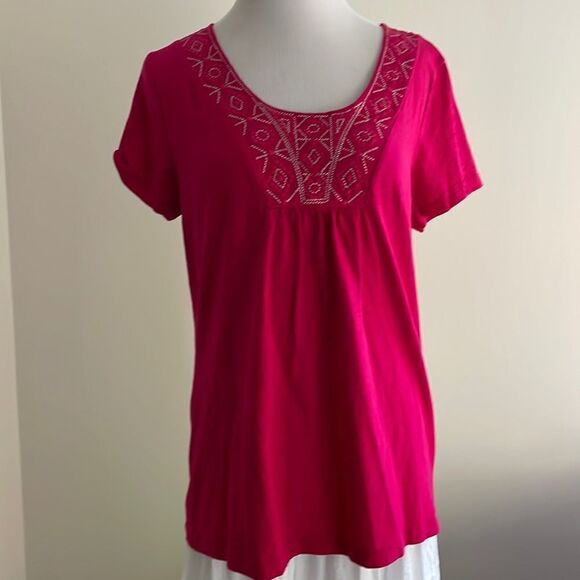 NWOT Bundle of 2 St. John’s Bay shirts Purple/Pink cap sleeves Woman’s Large - Picture 3 of 11